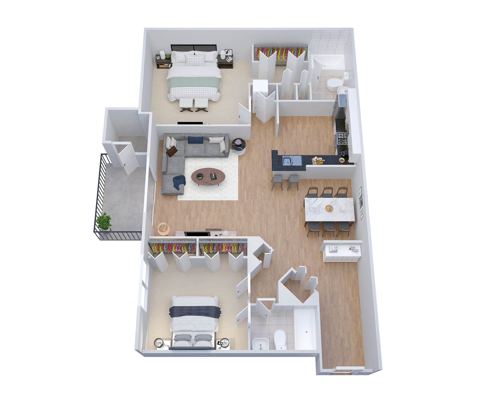 Floor plan for 2 beds, 2 baths, 1110 sqft